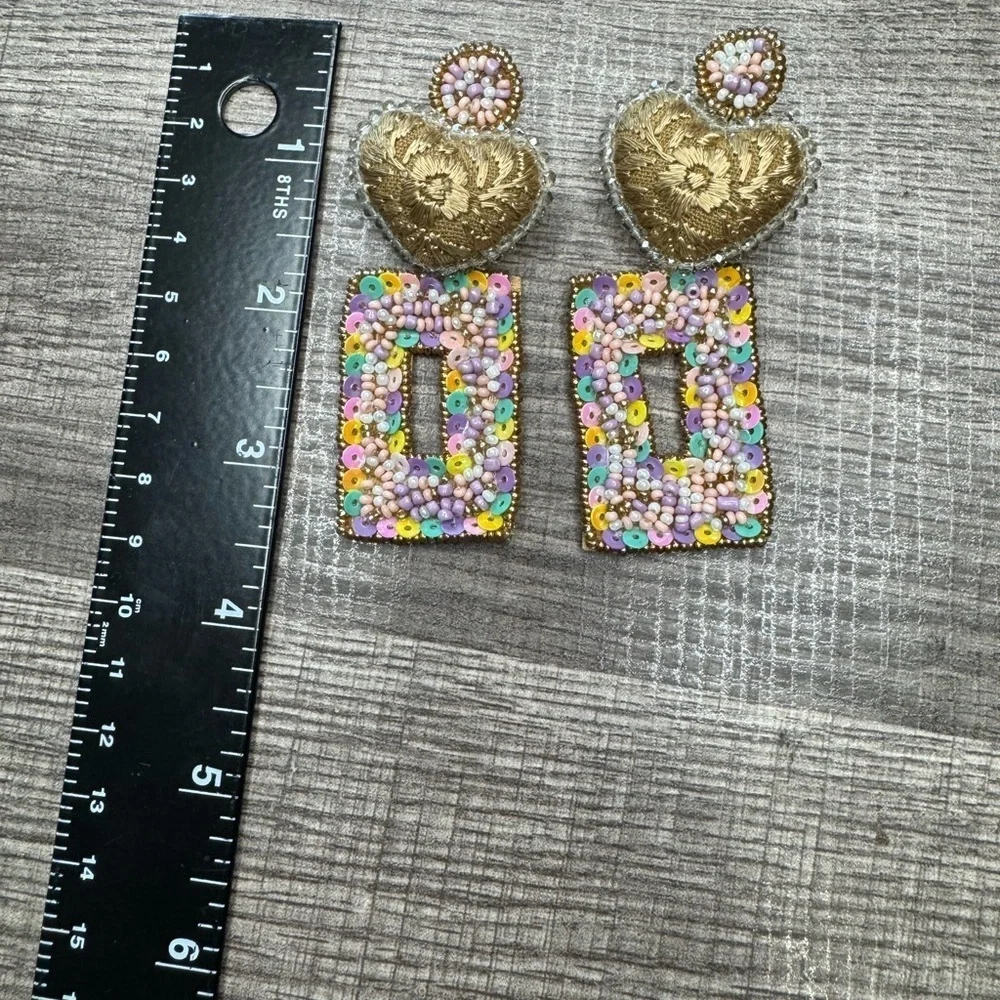 Gabby vilchiz Gold Heart and Multicolor Sequin Earrings